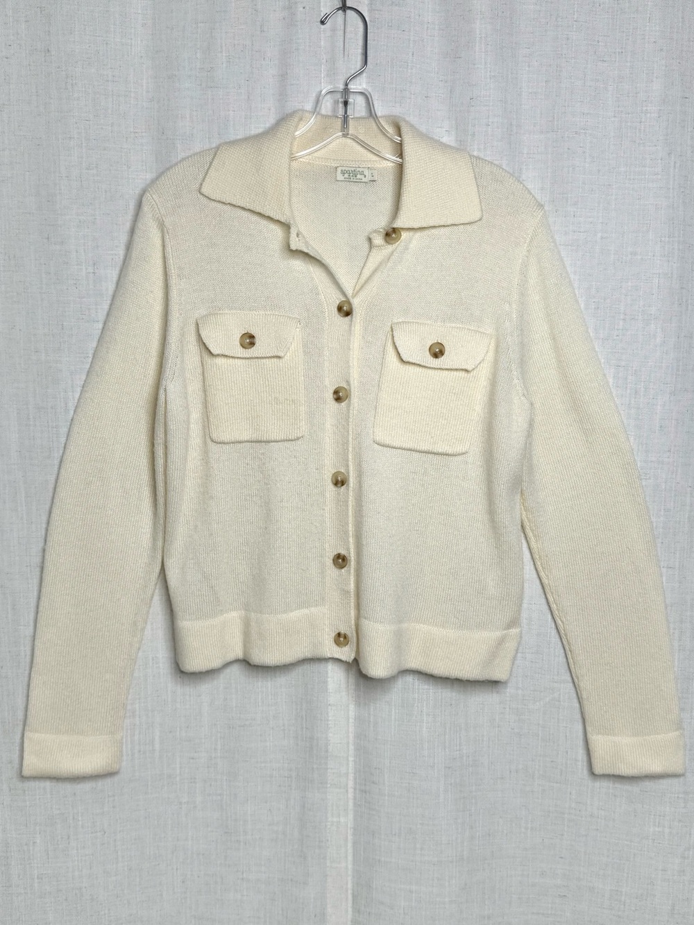 Spartina 449 Knit Polo Cardigan Cashmere Blend Cream Size Large